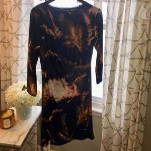 Simply Vera navy abstract printed cowl dress small